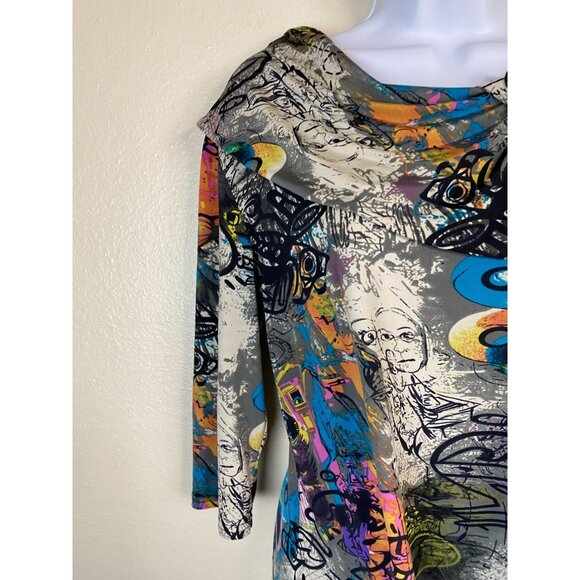 Joseph Ribkoff Abstract Graffiti Art Tunic Top size 12 Asymmetrical Button Boho - Picture 11 of 16